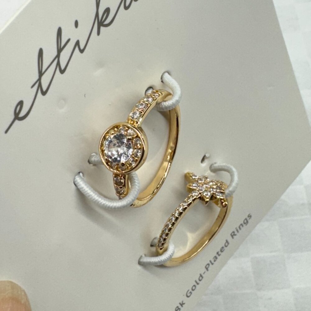 Ettika Orbital Crystal 18K Gold Plated Ring Set of 2 in Gold